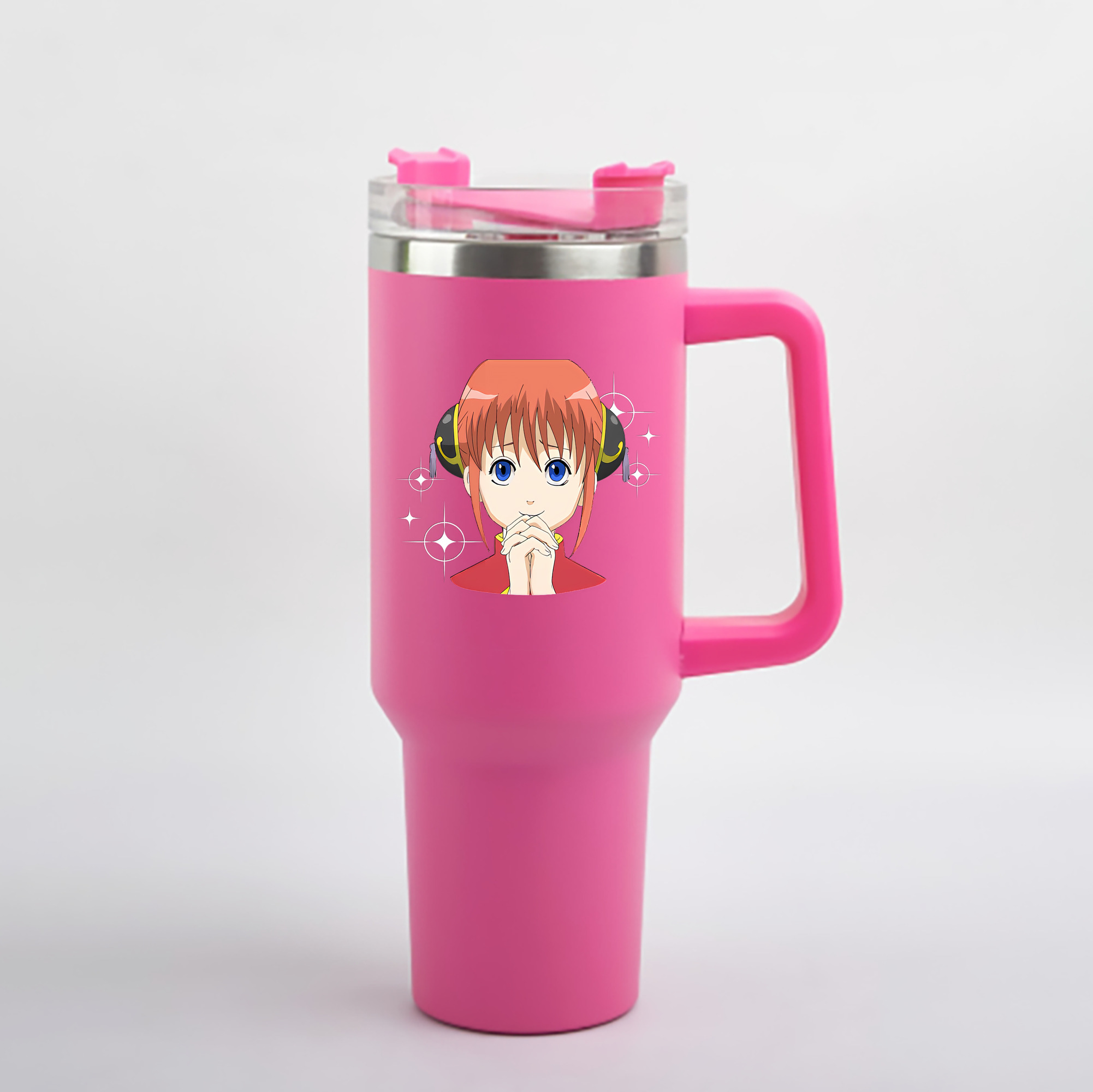 （画像用） ぎんたま 坂田銀時（さかたぎんとき） 神楽 志村新八（しむら しんぱち） GINTAMA Sakata Gintoki Kagura Shimura Shinpachi 1200mL車用タンブラー - クリスタルステッカー（プラスチックストロー付き）